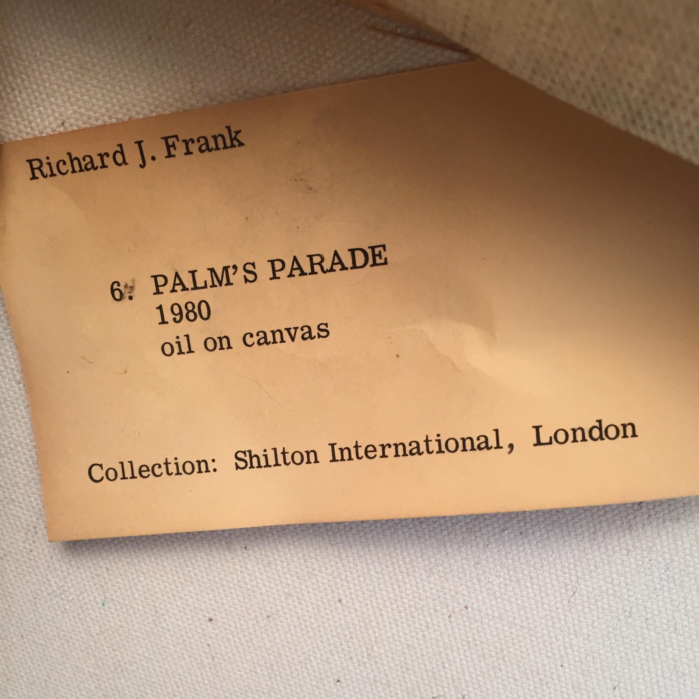 Peinture « Palm's Parade » de Richard Frank, huile sur toile, œuvre d'art des années 1980 en vente 1