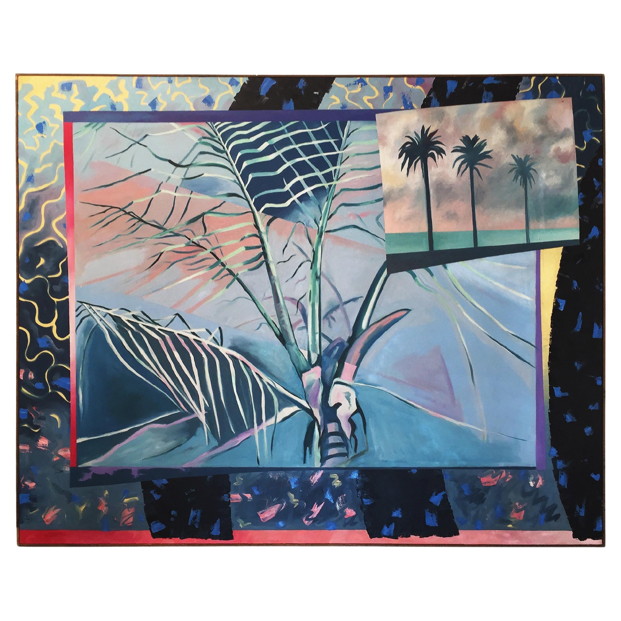 Peinture « Palm's Parade » de Richard Frank, huile sur toile, œuvre d'art des années 1980