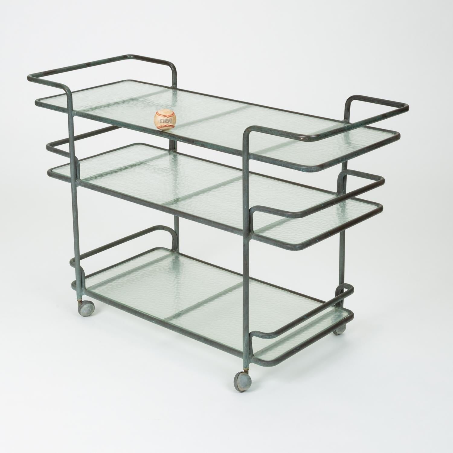 Hammered Richard Frinier Bronze Bar Cart for Brown Jordan