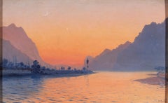 "Gardasee", Sunset over Alpine Lake with Mountains