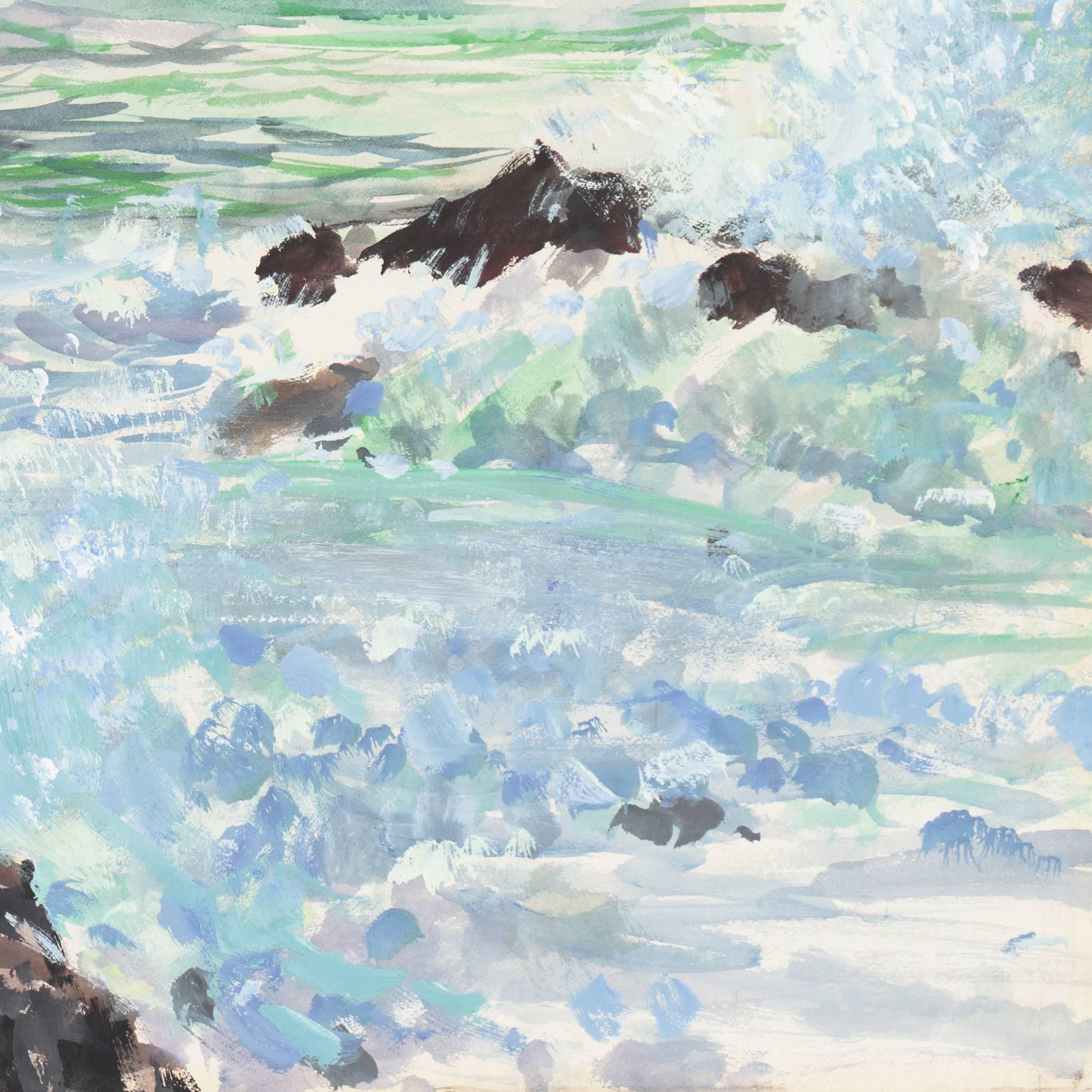 'Pacific Surf, San Diego', Worcester Art Museum School, San Bernadino College - Gray Landscape Painting by Richard Gabriel Chase