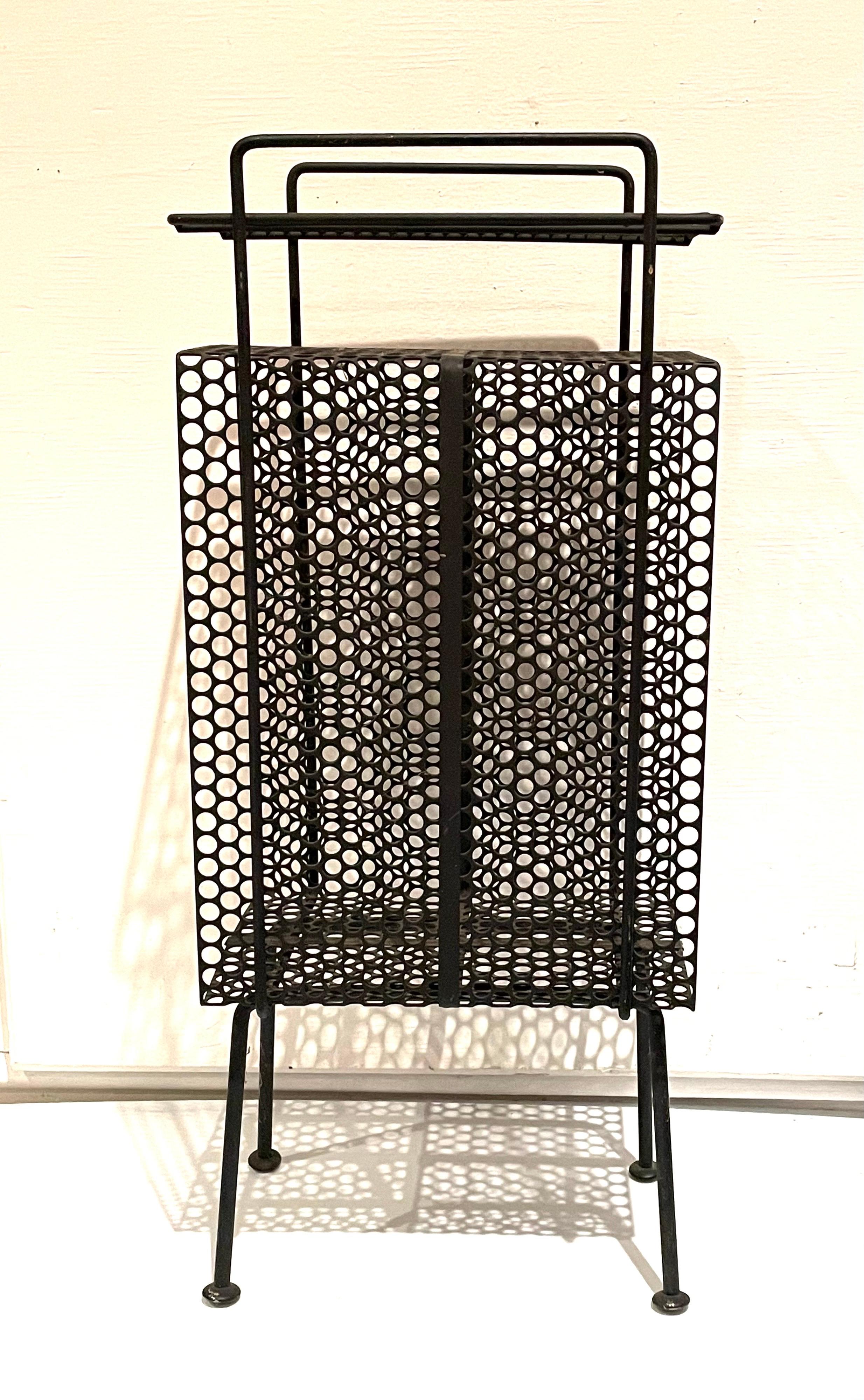 Mid-Century Modern Richard Galef Wire Perforated Metal Stand/ Rack in Black Finish
