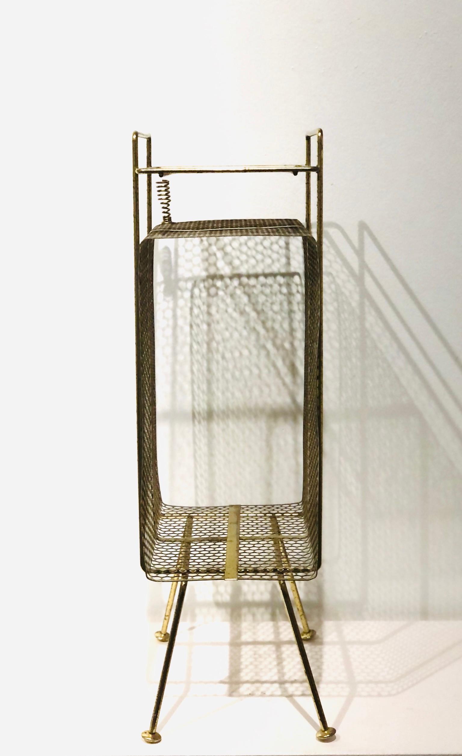 Mid-Century Modern Richard Galef Wire Perforated Metal Stand/ Rack in Brass Finish
