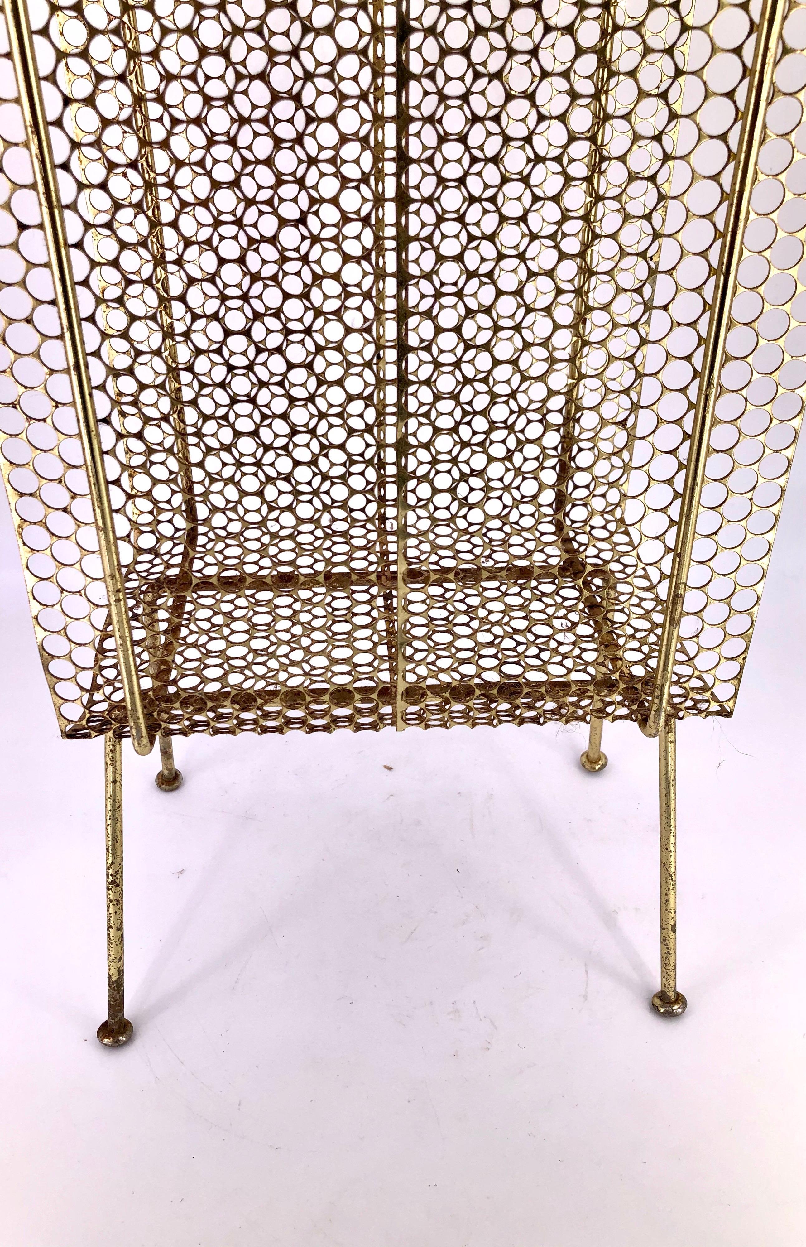 Richard Galef Wire Perforated Metal Stand/ Rack in Brass Finish In Fair Condition In San Diego, CA
