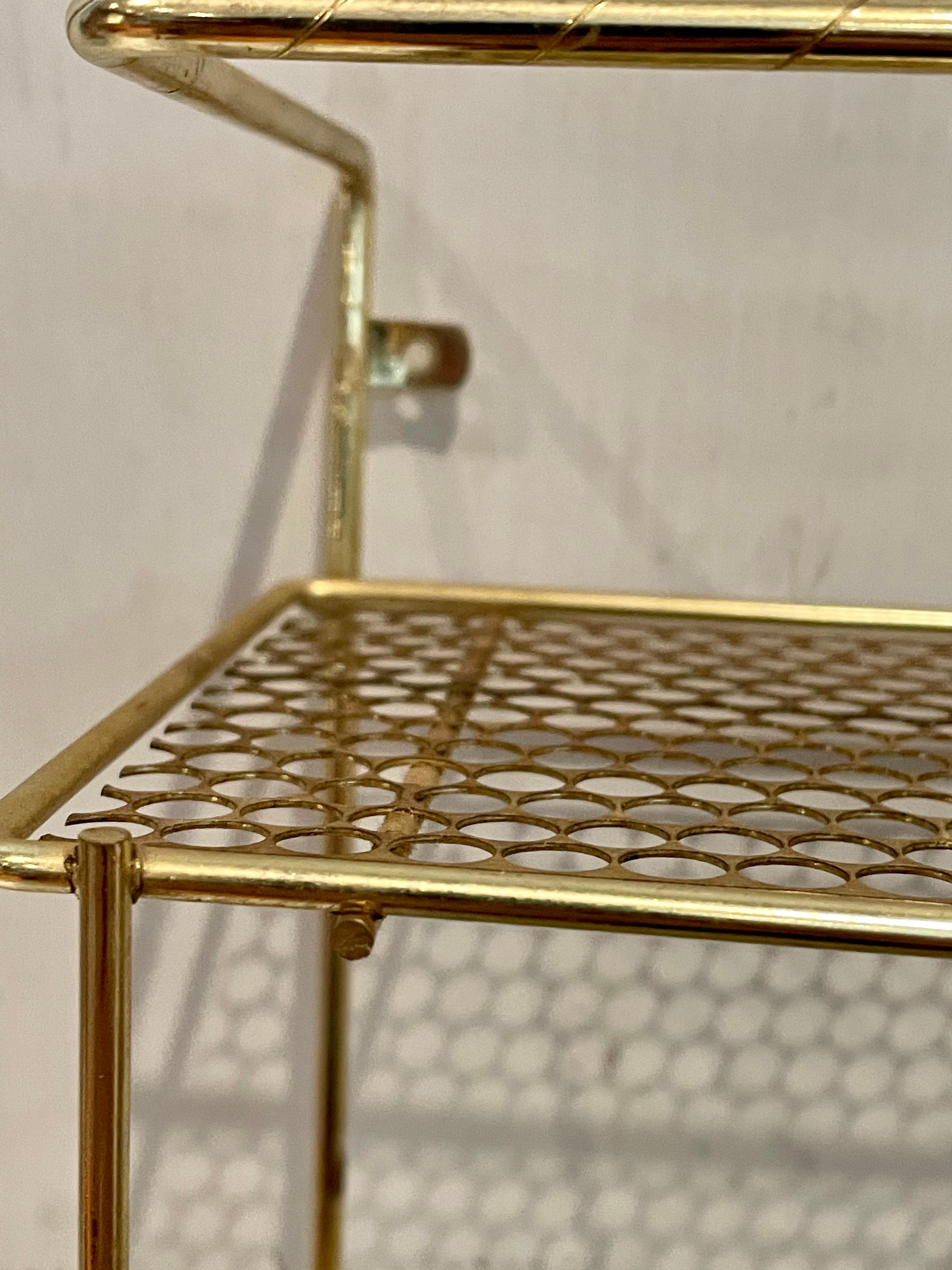 Mid-Century Modern Richard Galef Wire Perforated Metal Wall Towel Rack in Brass Finish