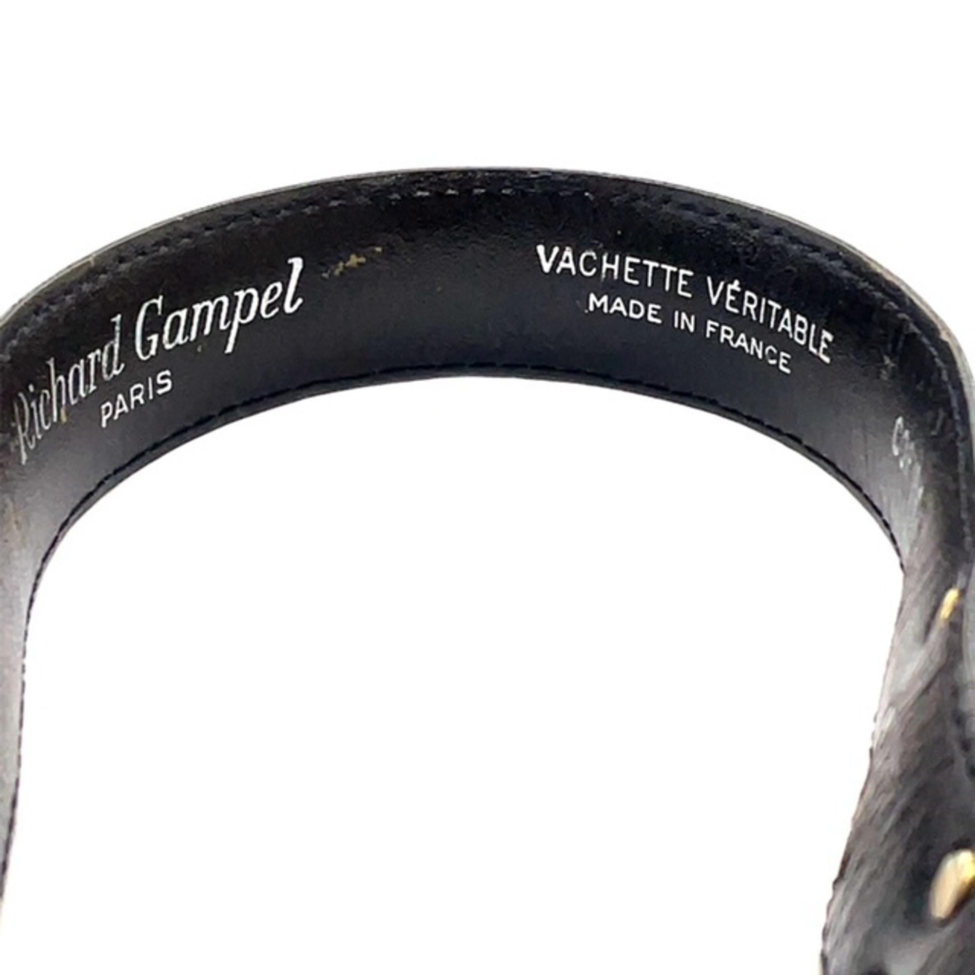 Black Richard Gampel Gold Tone Heart Buckle Brown Leather Ladies Belt