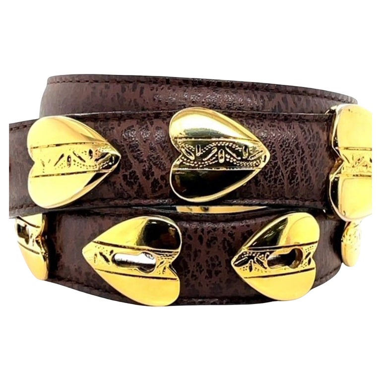 Richard Gampel Gold Tone Heart Buckle Brown Leather Ladies Belt For Sale at  1stDibs