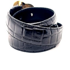 Richard Gampel Vintage Gold Tone Heart Buckle Black Leather Ladies Belt