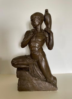 The Falconer, Art Deco British Plaster Sculpture by Richard Garbe RA