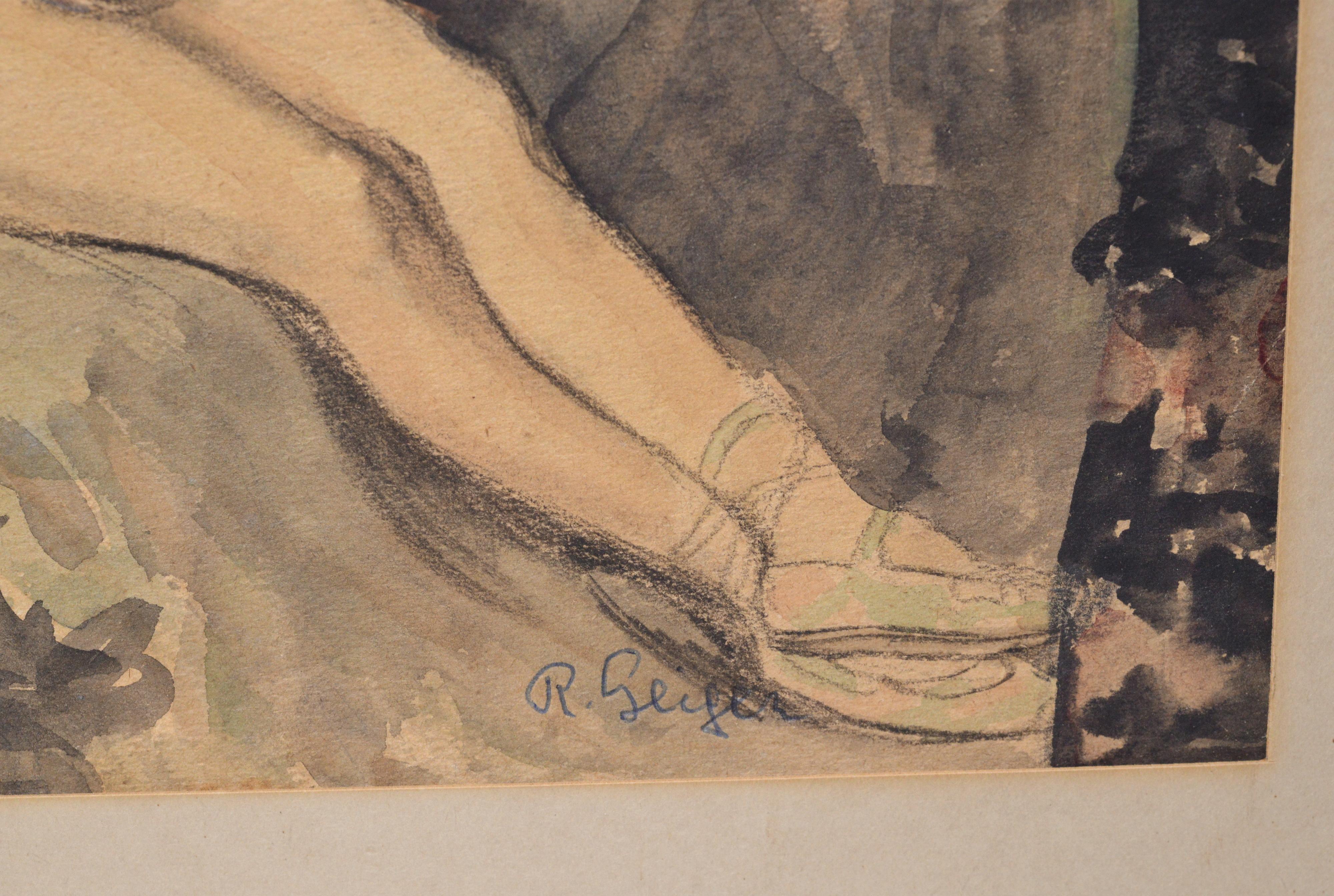 Signed: by Richard Geiger (1870 – 1945), Austrian - Hungarian painter. Also pencils inscriptions on reverse with date 33 (1933). By the 1920s, he worked illustrating books, bookplates and posters. His paintings included portraits, nudes, genre