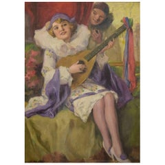 Used Richard Geiger, 1870 Vienna, 1945 Budapest Harlekin and Columbine, 1930s Oil