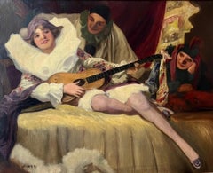 Richard Geiger Óleo grande sobre lienzo Escena de pintura maestra, Commedia Dell'arte