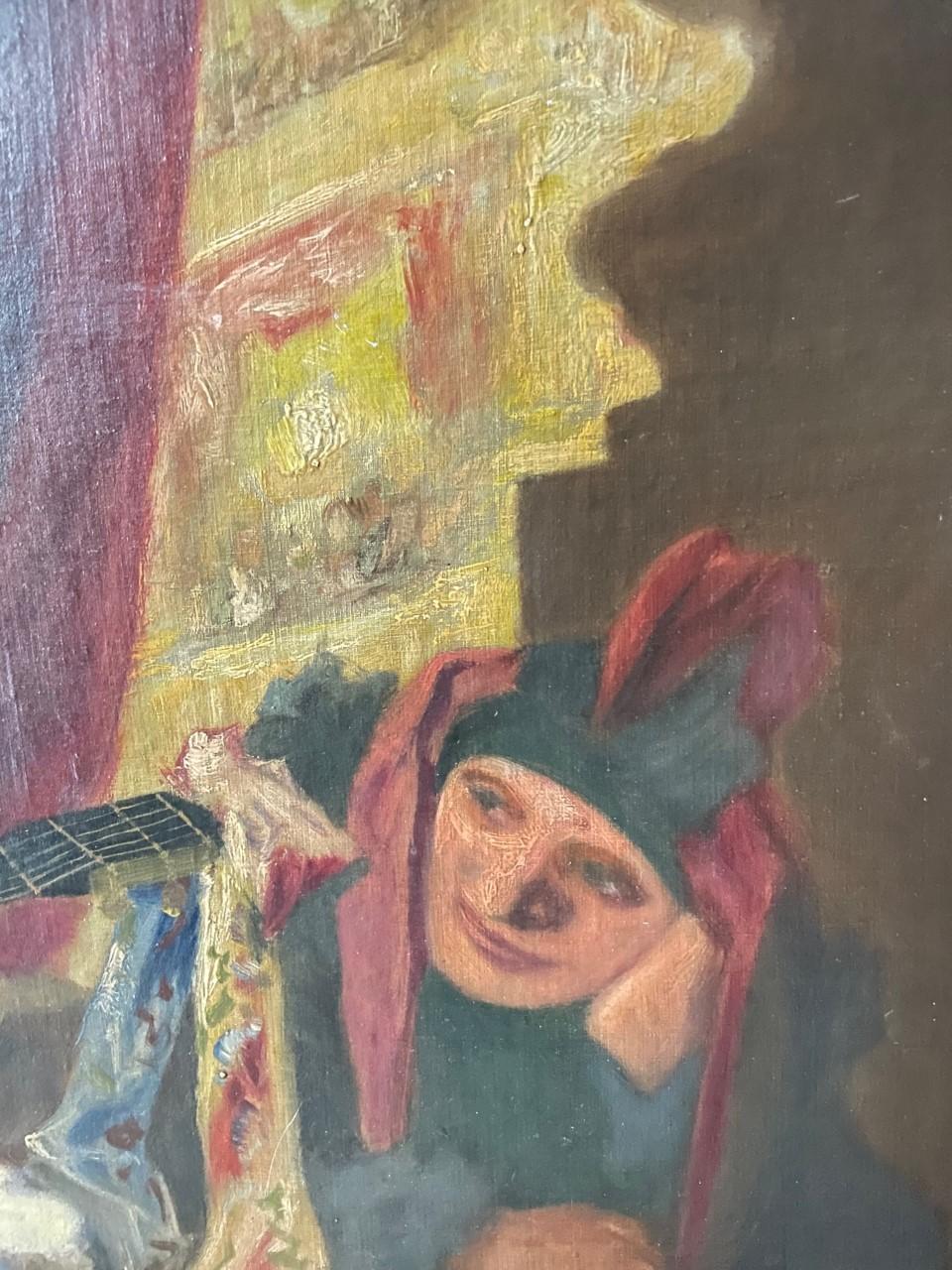 Richard Geiger Óleo grande sobre lienzo Escena de pintura maestra, Commedia Dell'arte Lienzo en venta