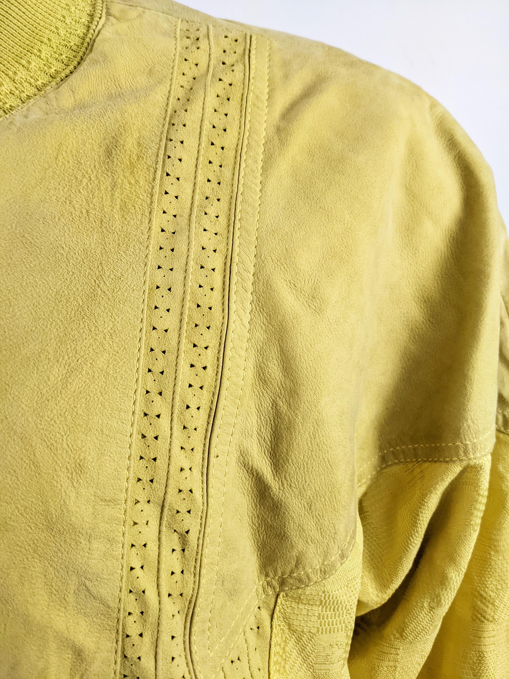 Beige Richard Gelding Mens Vintage Yellow Suede & Pure Silk Blouson Bomber Jacket 