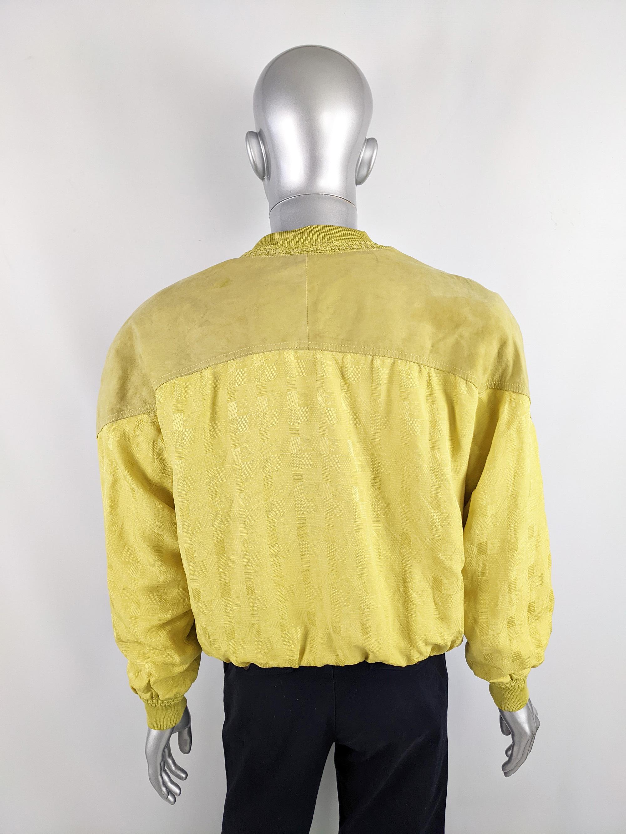 Richard Gelding Mens Vintage Yellow Suede & Pure Silk Blouson Bomber Jacket  1