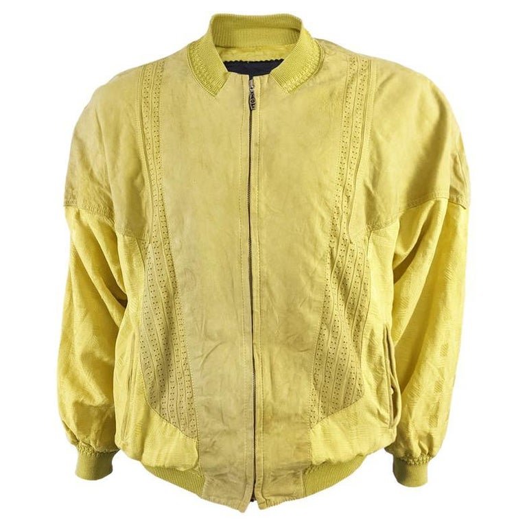 Richard Gelding Mens Vintage Yellow Suede and Pure Silk Blouson Bomber  Jacket at 1stDibs