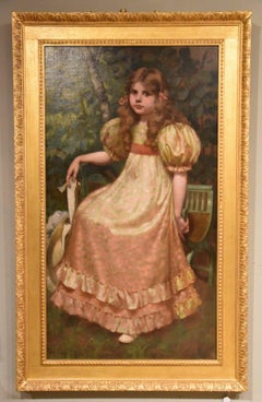 Antique Oil Painting by Richard George Hinchliffe "Portrait of a Girl" 