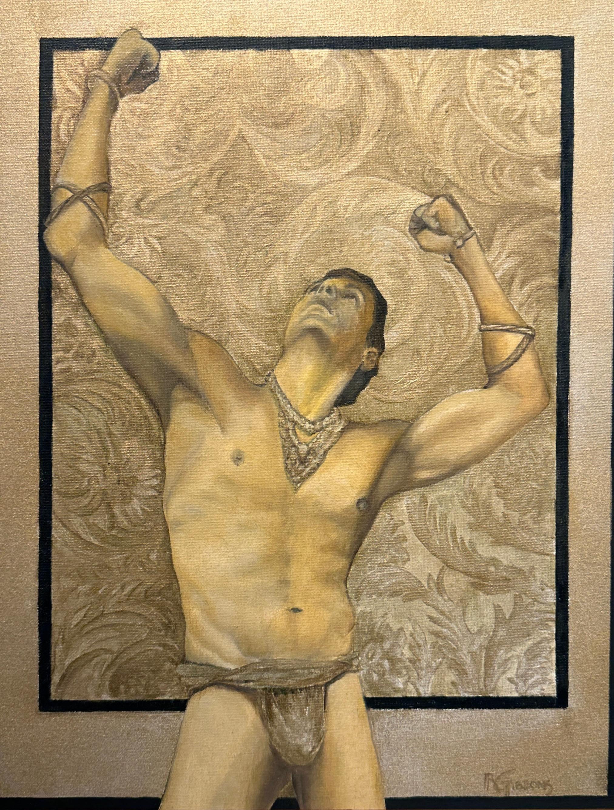 Augustine's Crisis, Muscular Male, Wearing a Loin Cloth, Original Oil on Canvas - Painting by Richard Gibbons