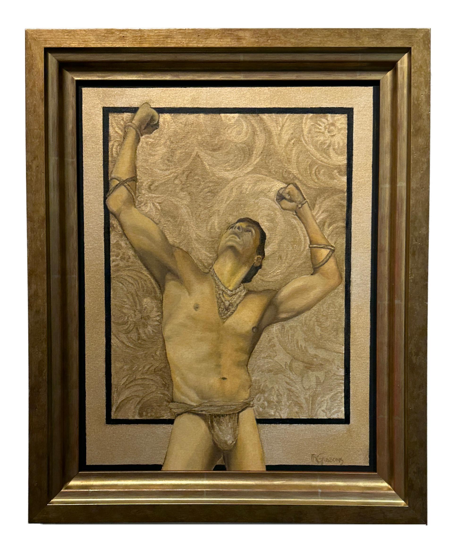 Crise d'Augustin, homme musclé, portant un pagne, huile originale sur toile