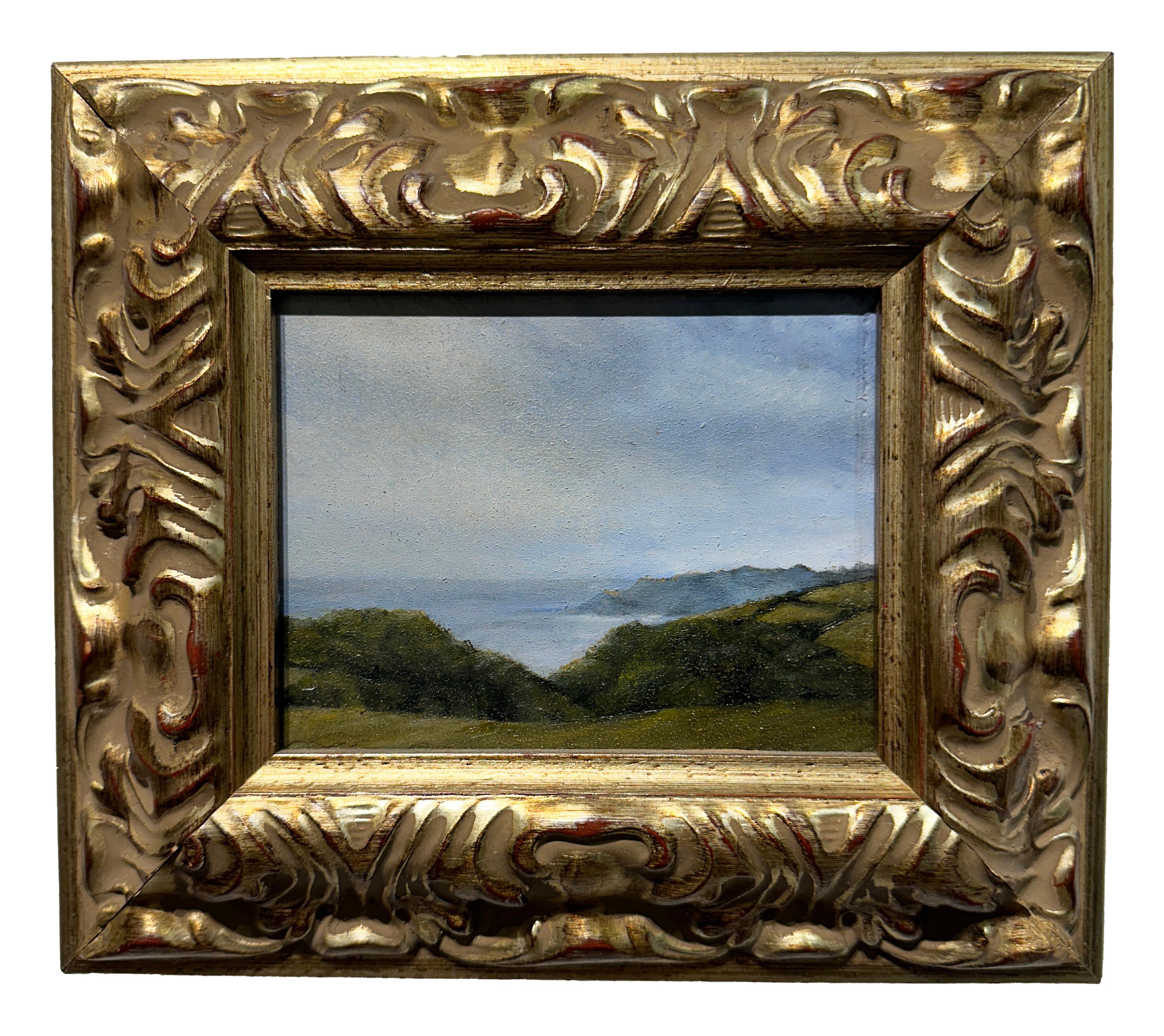 British Coast - Small Rocky Coastal Scene, Framed, Original Oil on Canvas - Painting by Richard Gibbons