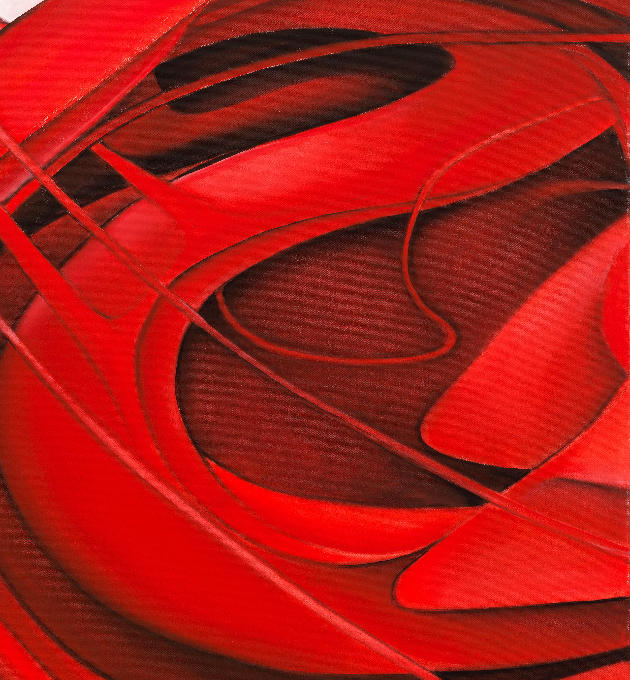 Chicago Fire - Original Oil, Abstract with Swirling Shades of Red and White - Painting by Richard Gibbons
