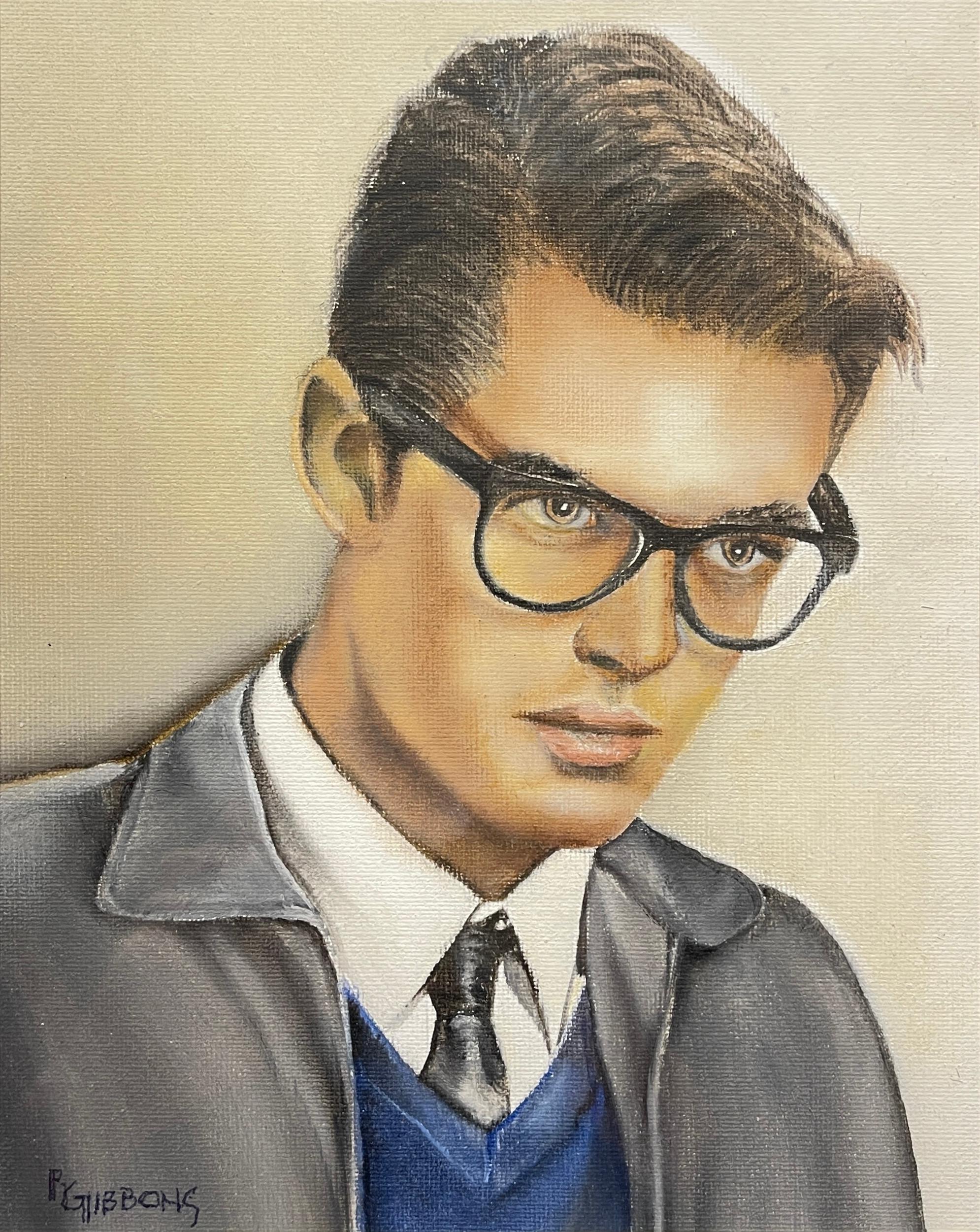 Richard Gibbons Figurative Painting - Clark - Portrait of a Man in Glasses and a Suit, Original Oil Painting