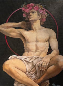 Diogène, portrait semi-nu du philosophe grec, huile sur panneau, encadré