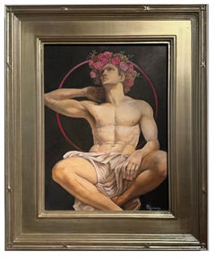 Diogène, portrait semi-nu du philosophe grec, huile sur panneau, encadré