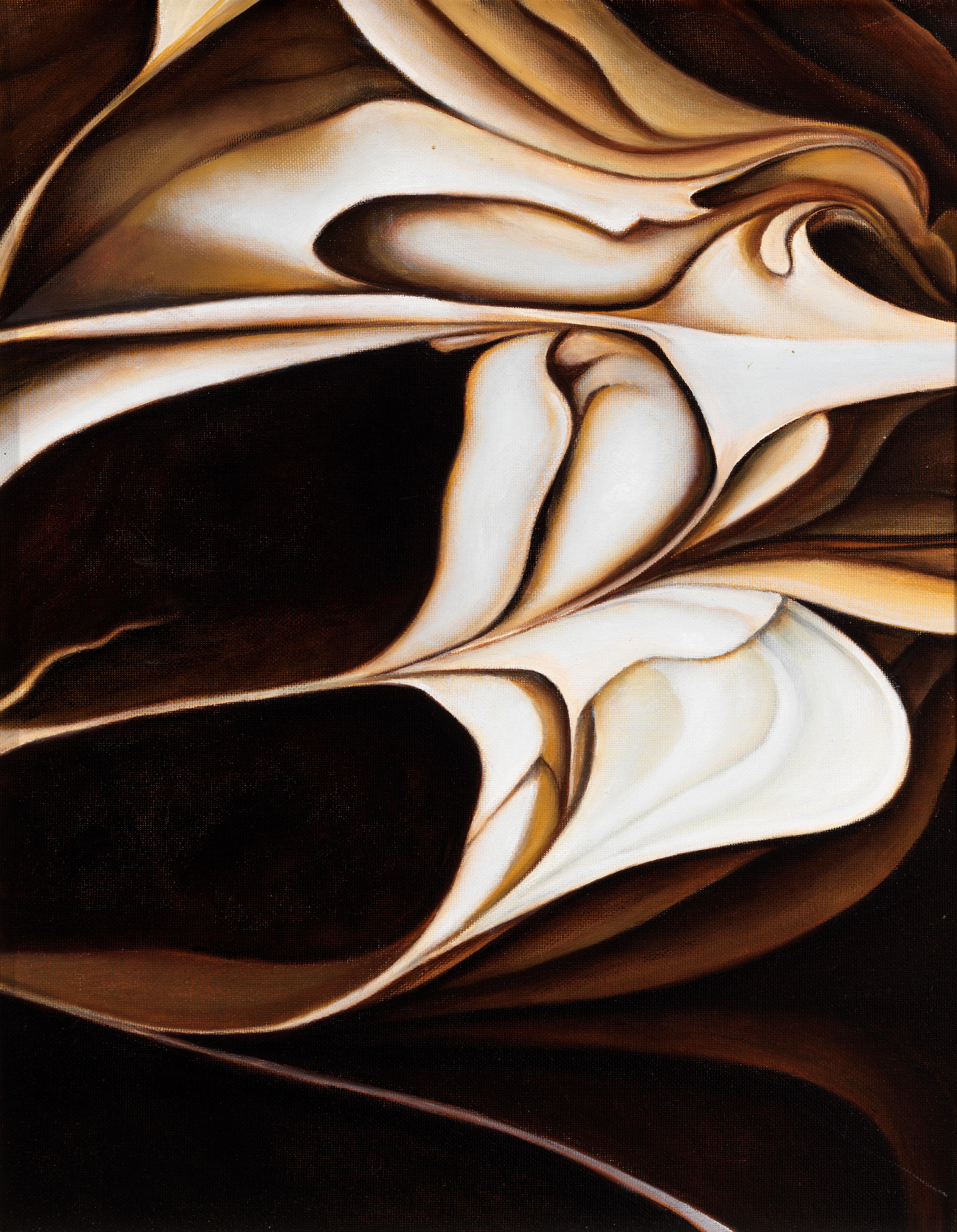 Richard Gibbons Abstract Painting - Earth Emergence Original Abstract Oil Painting, Swirling Shades of Brown & White