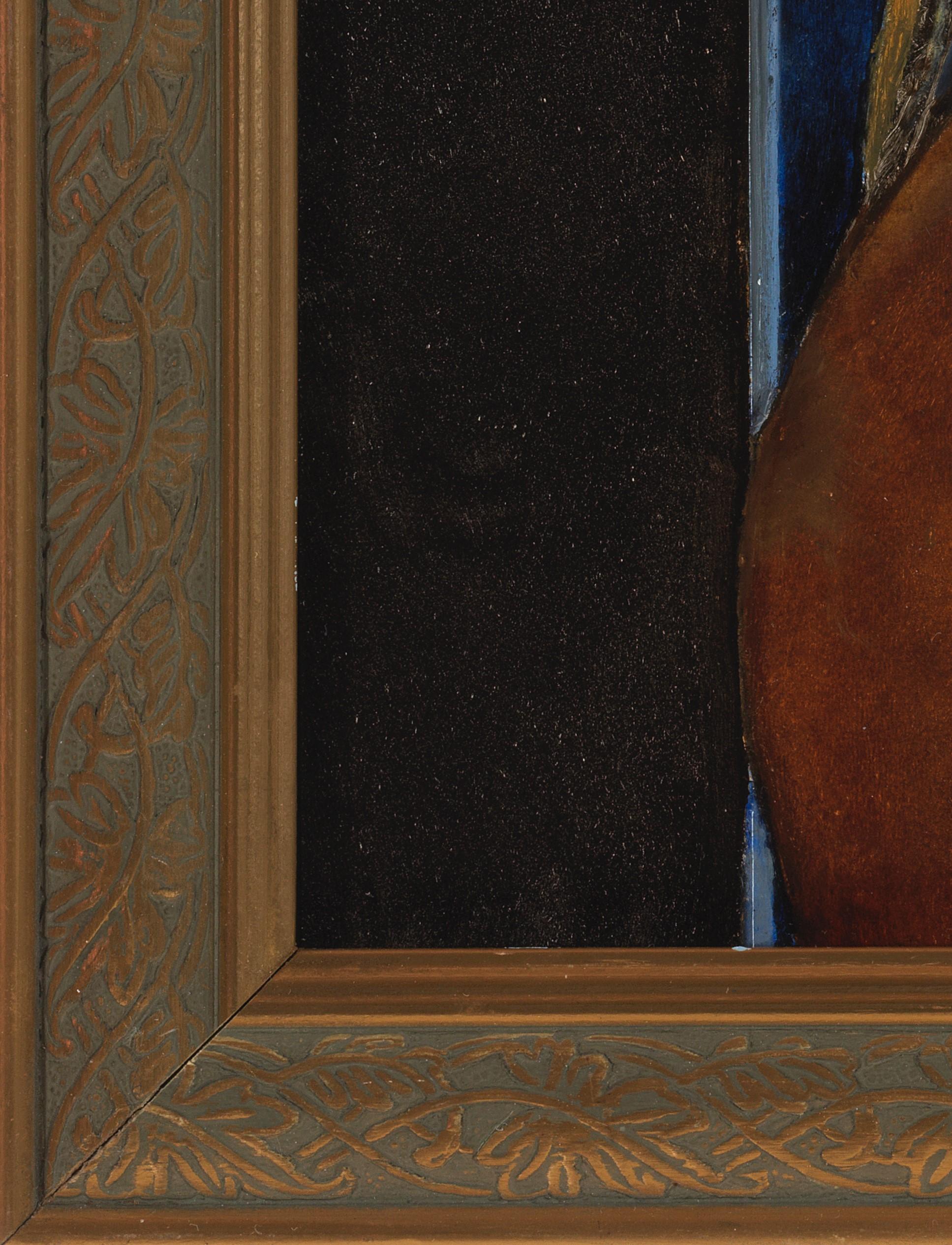 Eden – männliches Aktporträt mit Zifferblättern auf marineblauem Hintergrund (Schwarz), Nude Painting, von Richard Gibbons