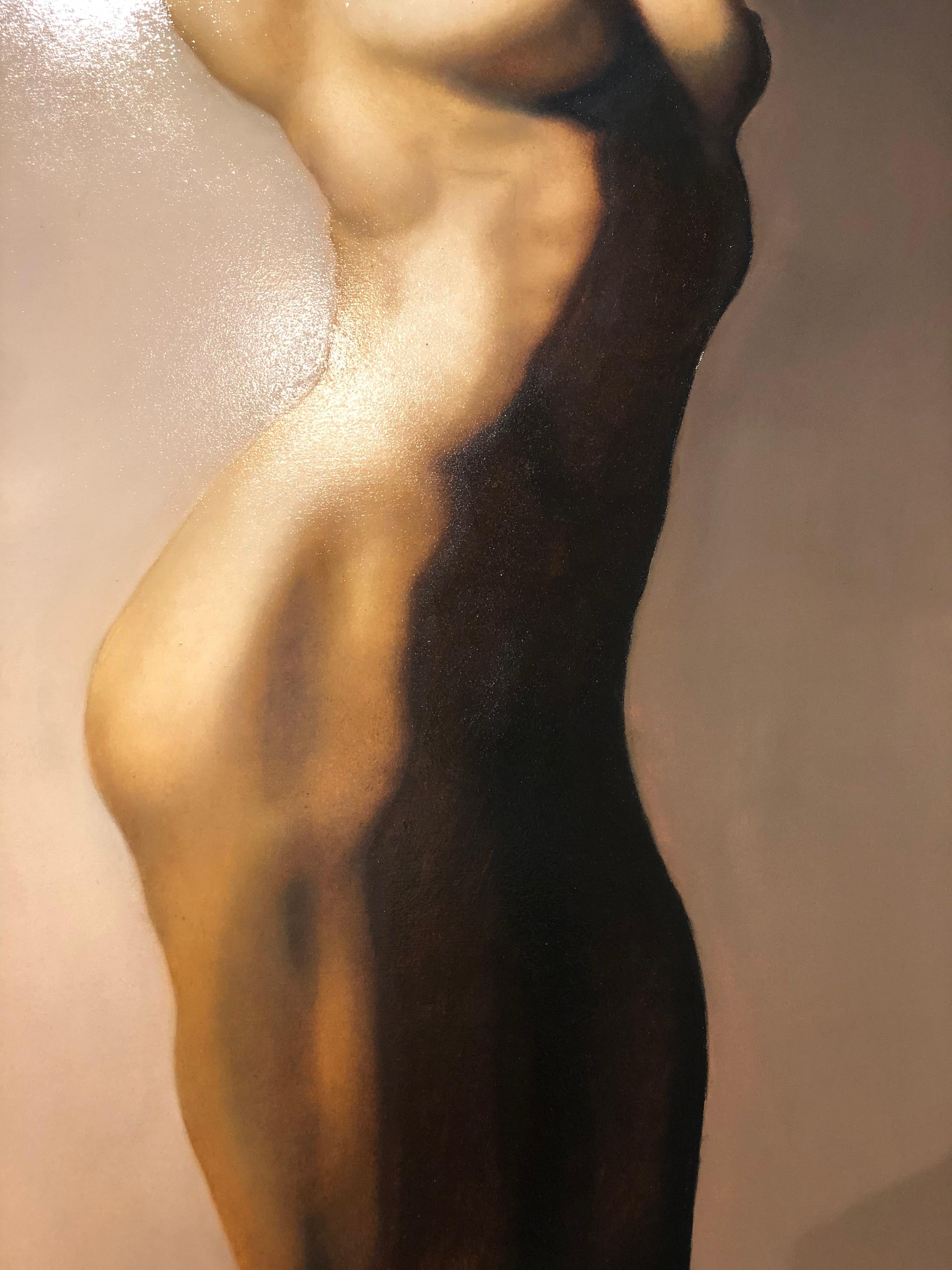 For Martha - Original Oil Painting of Nude Female Side in Warm Skin Tones - Brown Figurative Painting by Richard Gibbons
