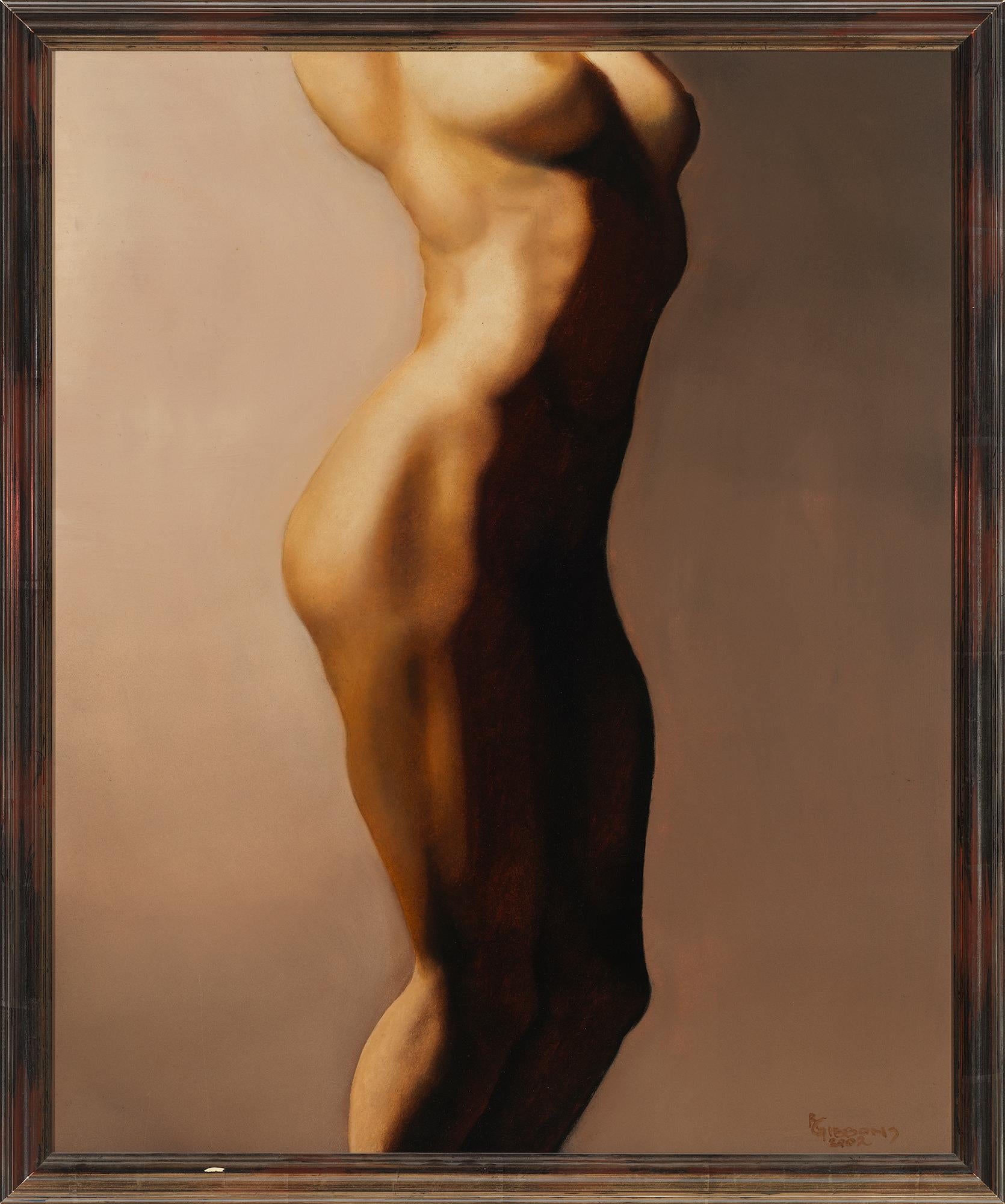 Richard Gibbons Figurative Painting – For Martha – Originales Ölgemälde einer weiblichen Seite in warmen Hauttönen, Akt