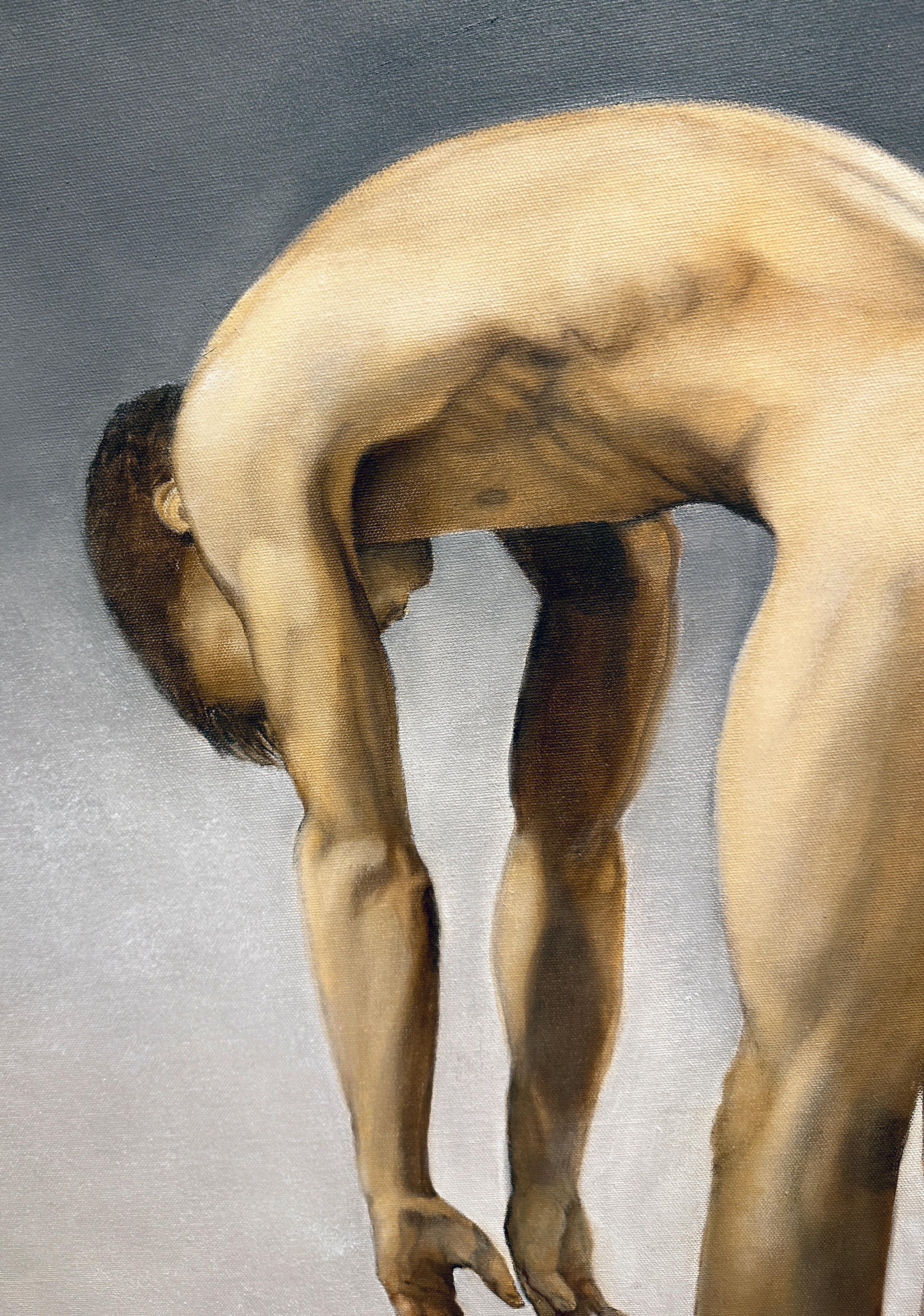 Hover - Male Nude Suspended in Air, Side View, Original Oil on Canvas For Sale 2