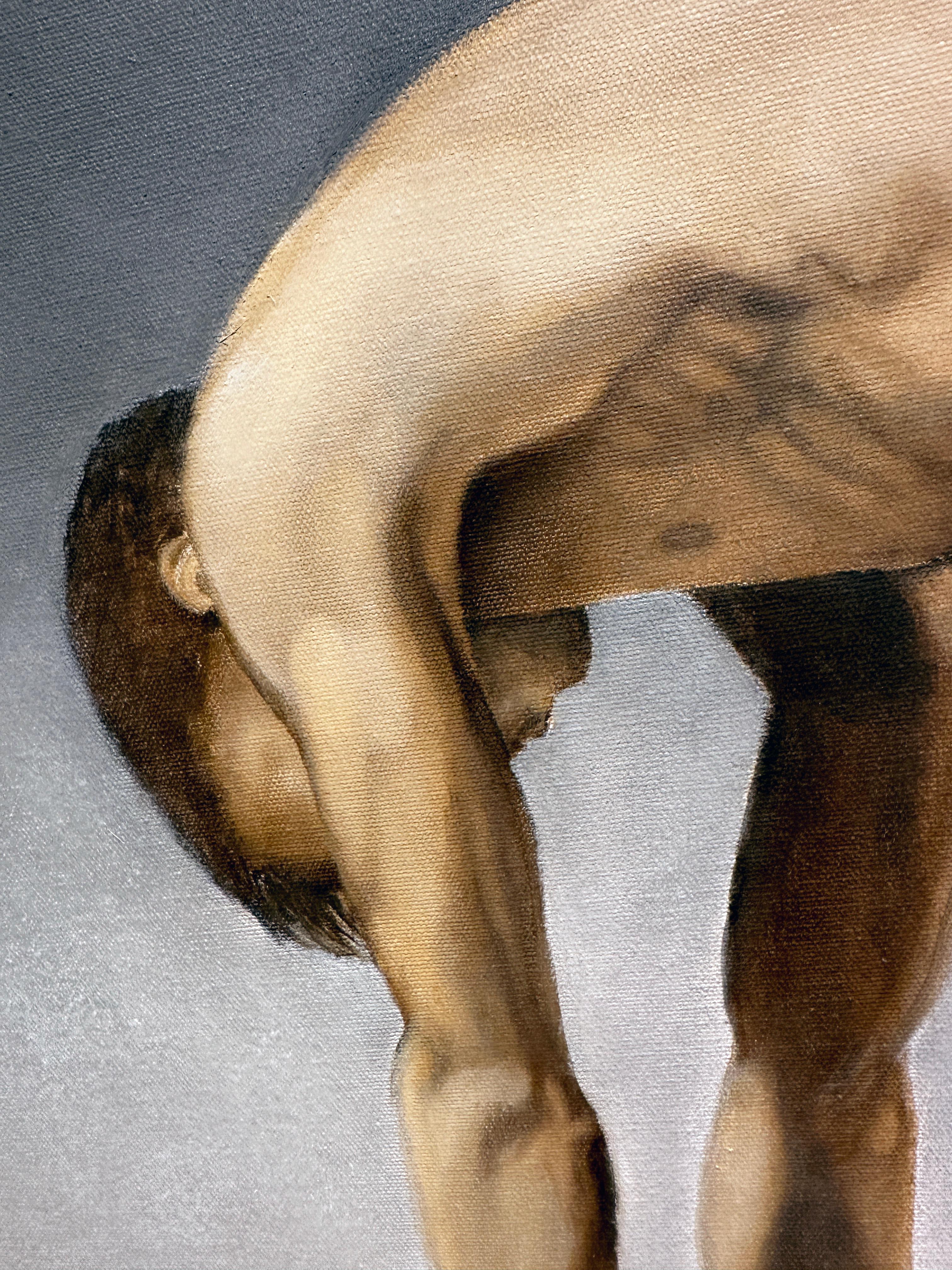 Hover - Male Nude Suspended in Air, Side View, Original Oil on Canvas For Sale 3