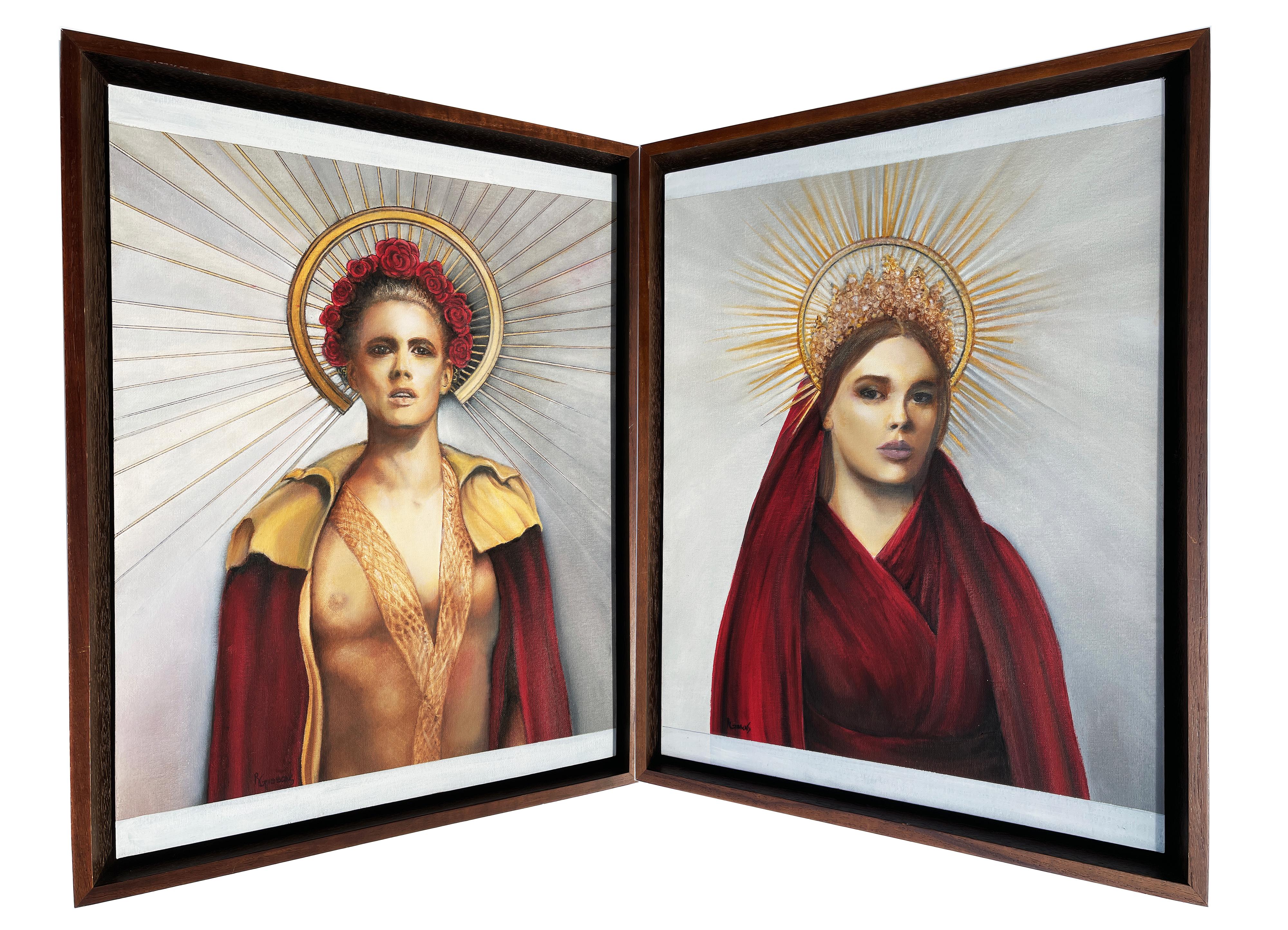 Richard Gibbons Figurative Painting - Jason and Medea - Greek Mythological Couple Inspired Diptych of Love and Tragedy