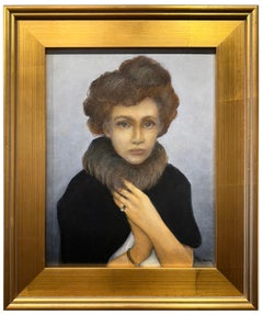 La Boehme - Ritratto di donna in pelliccia, olio originale con cornice in foglia d'oro