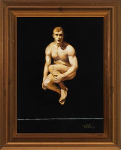 Salto II - Nudo maschile su sfondo nero, olio su pannello