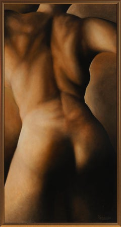 Movimento (#172) - Pittura a olio originale di donna nuda di spalle con toni caldi della pelle