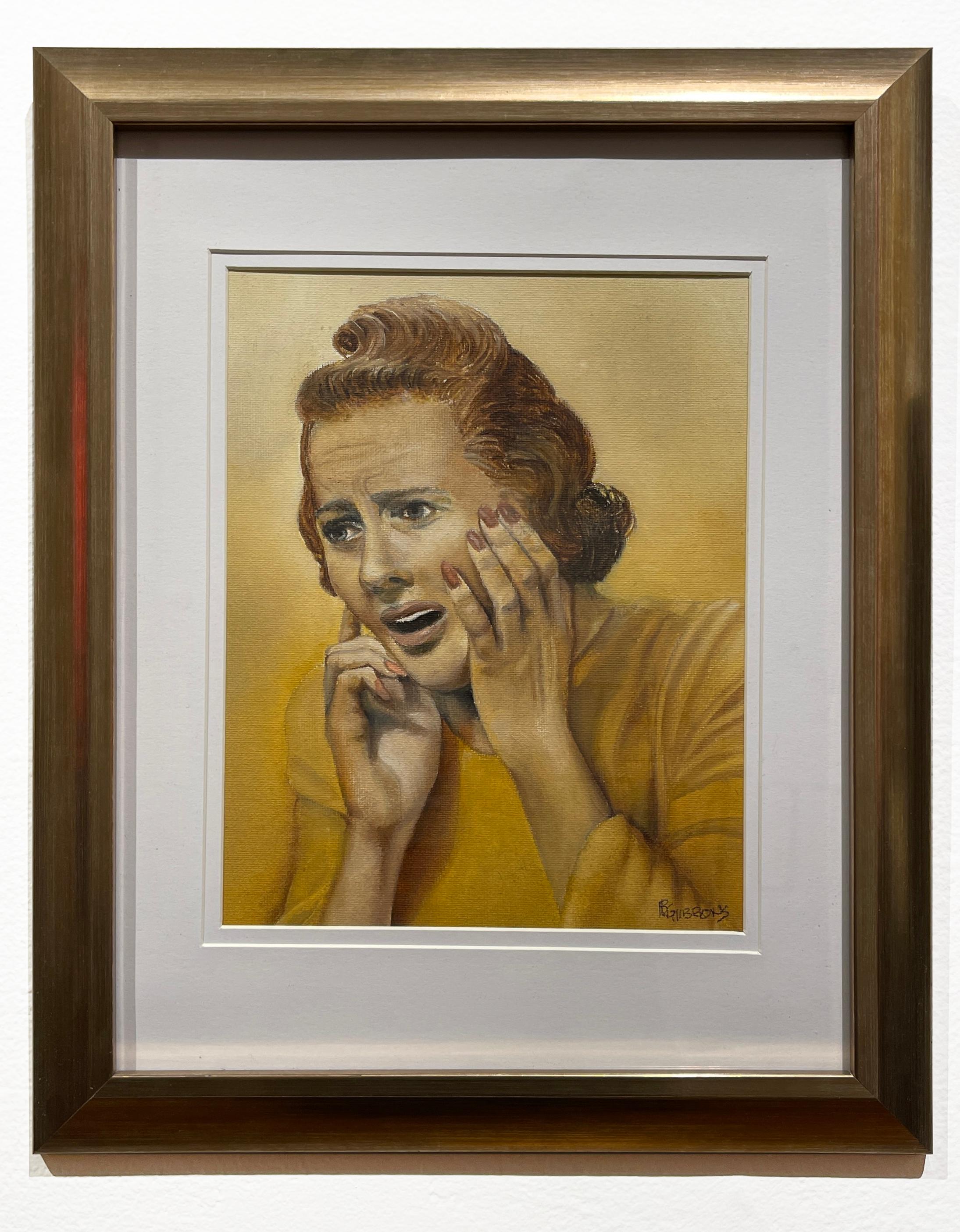 Oh No! - Ritratto di donna in stato di shock, pittura a olio originale - Painting di Richard Gibbons