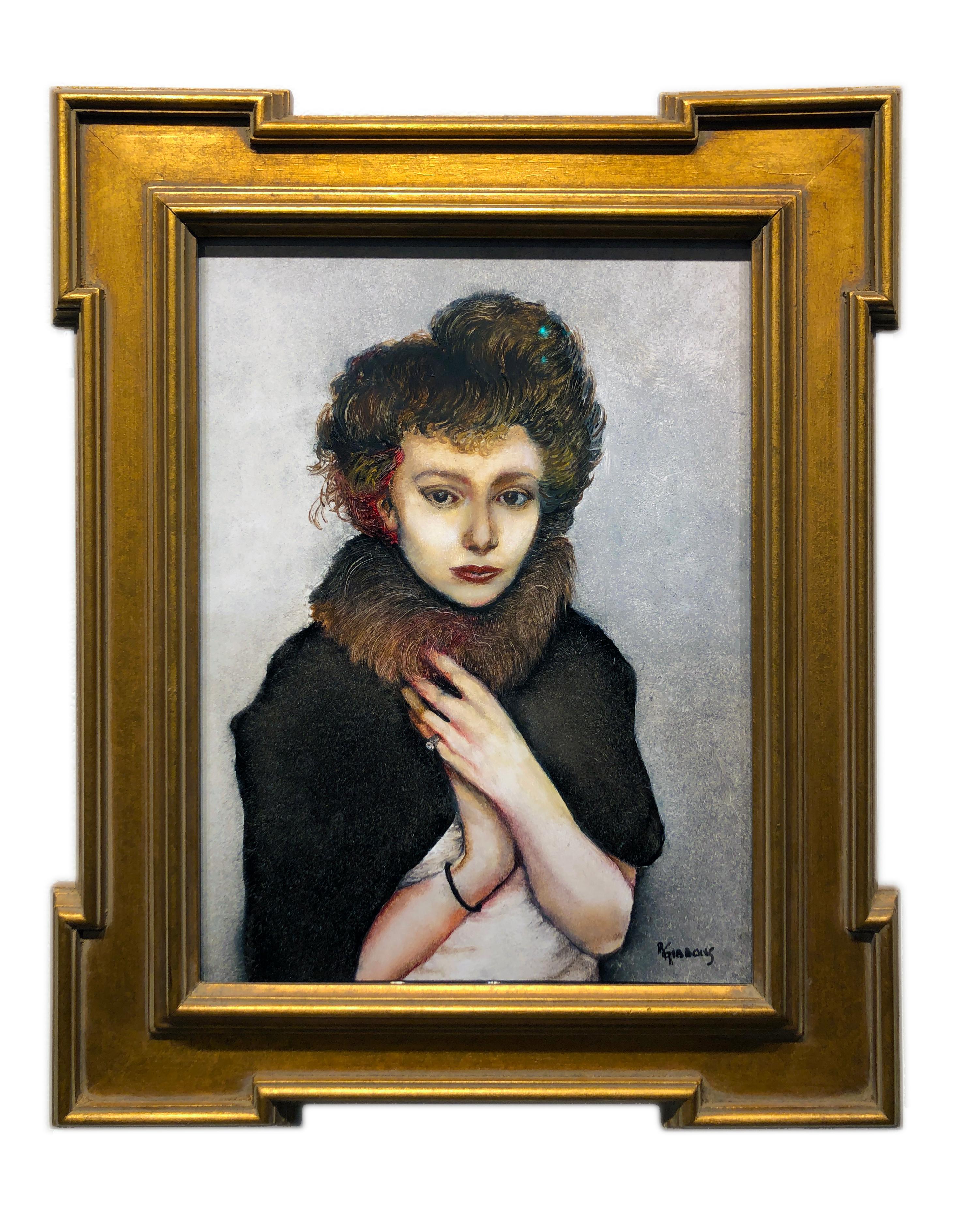 Remembering That Winter in Vienna, Portrait of a Women in Fur, Original Oil - Painting by Richard Gibbons