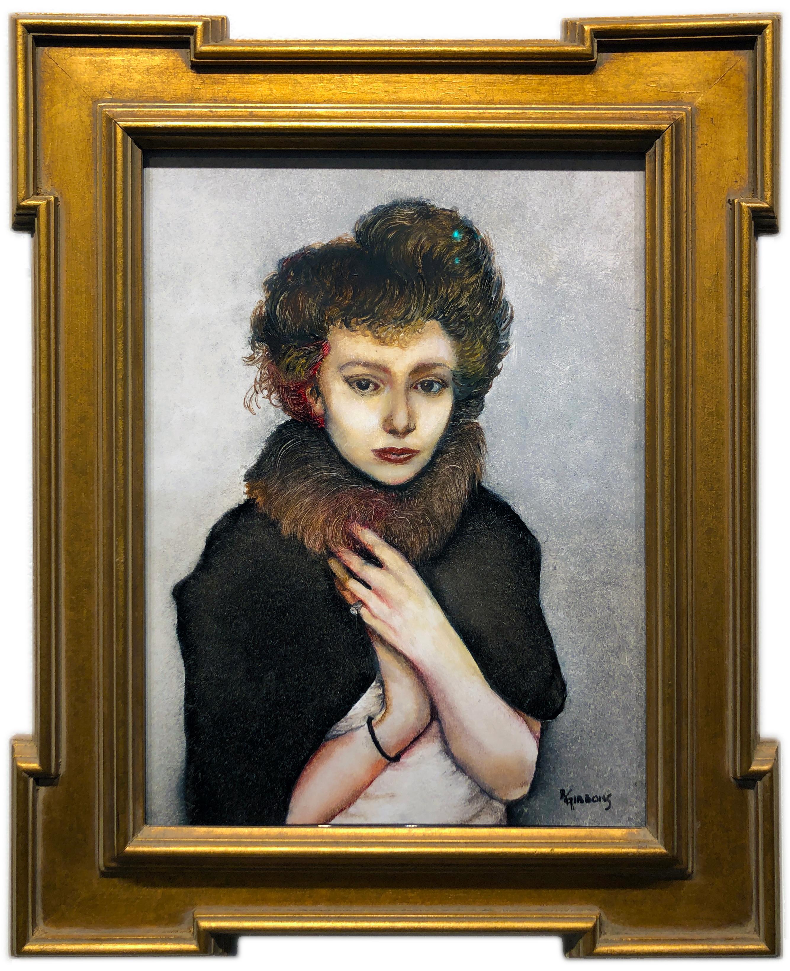 Richard Gibbons Portrait Painting - Remembering That Winter in Vienna, Portrait of a Women in Fur, Original Oil