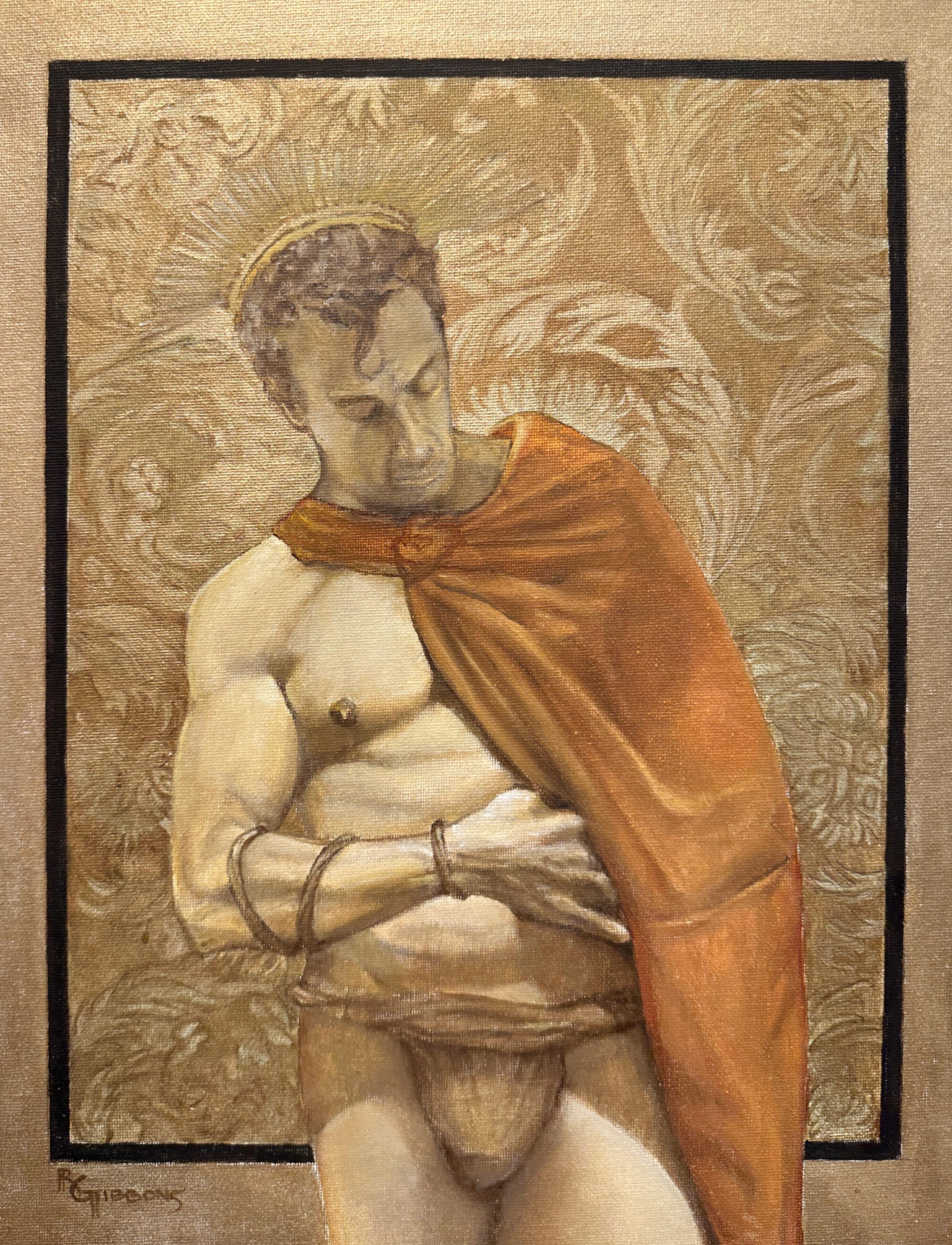Saint Augustine, Muscular Male, Wearing a Red Cloak & Loin Cloth, Original Oil - Painting by Richard Gibbons