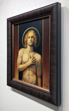 Sebastian, Male Nude Torso, Gazing Straight at the Viewer Black, Gold Background
