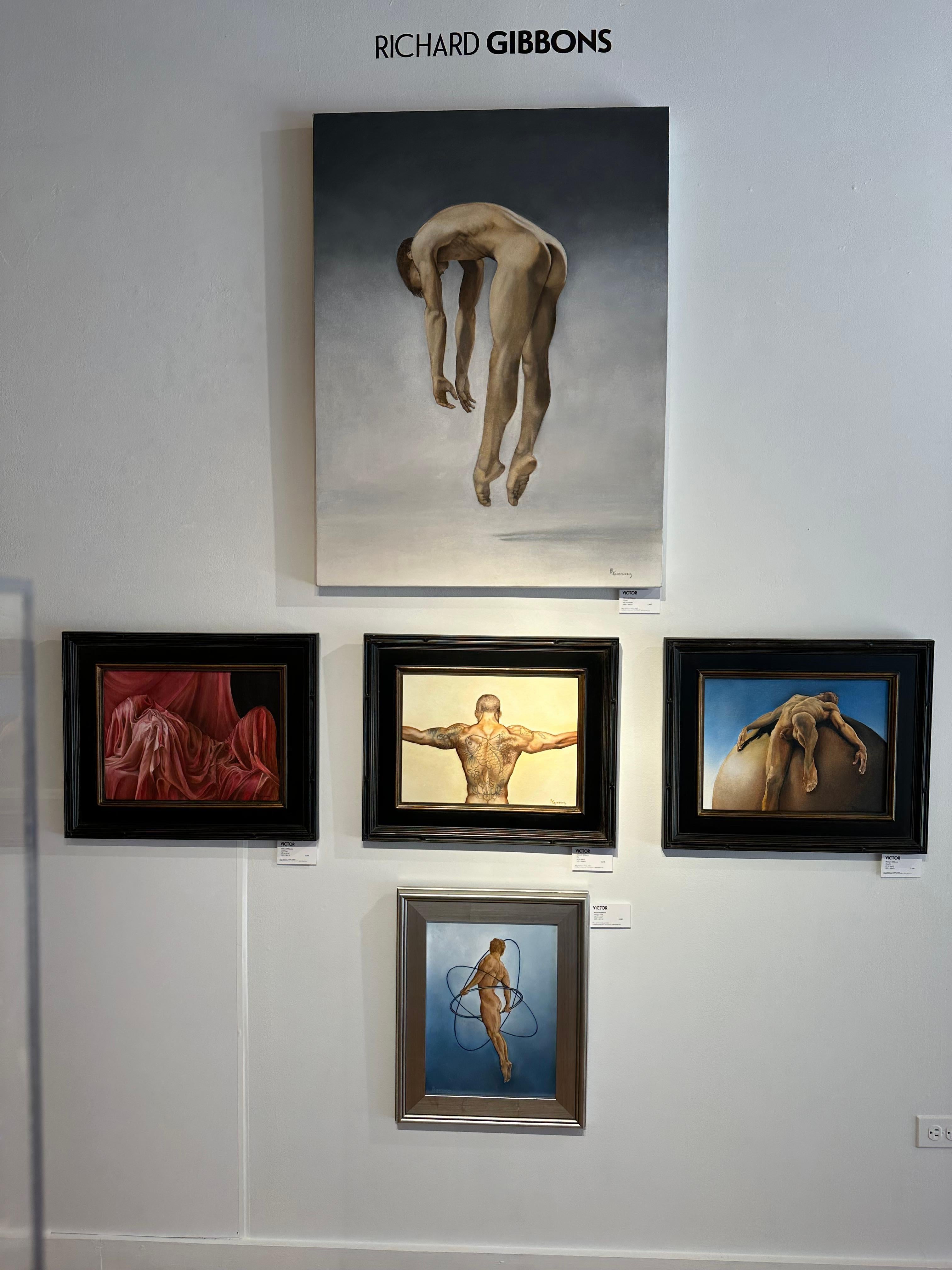 Sísifo, mitología clásica con figura masculina desnuda, óleo original, enmarcado en venta 2