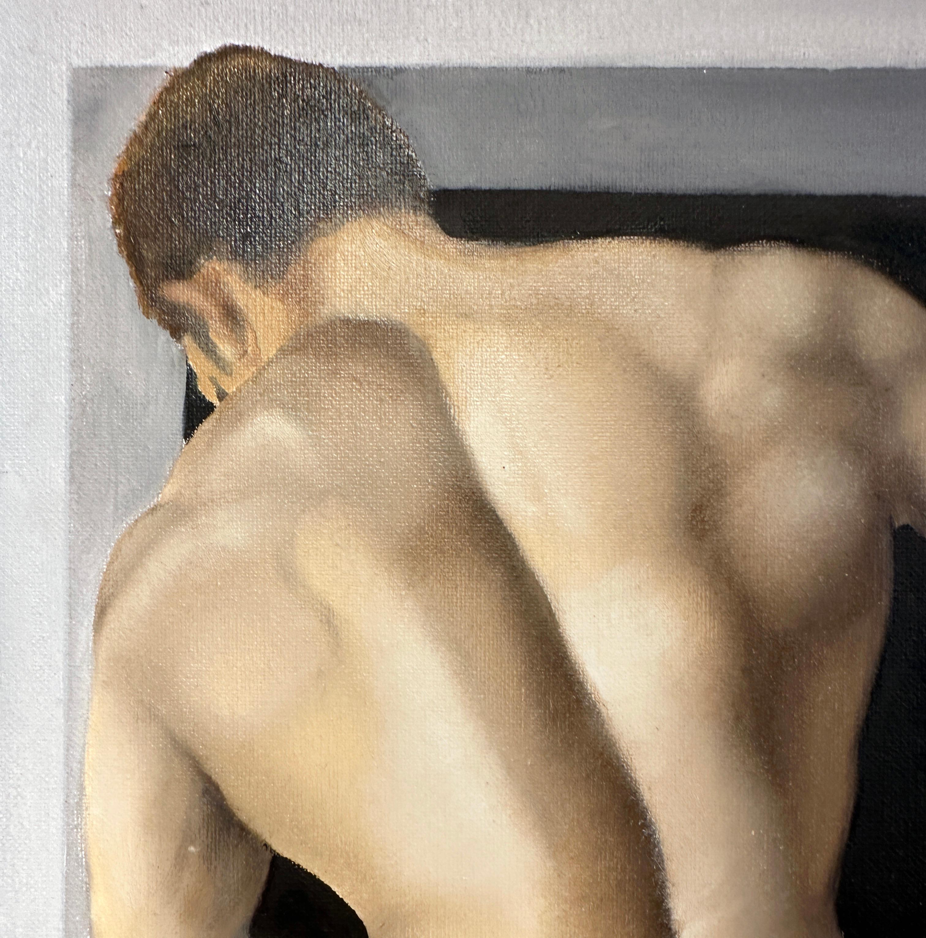 Spalle, Original Ölgemälde eines muskulösen männlichen Aktes, gerahmt – Painting von Richard Gibbons