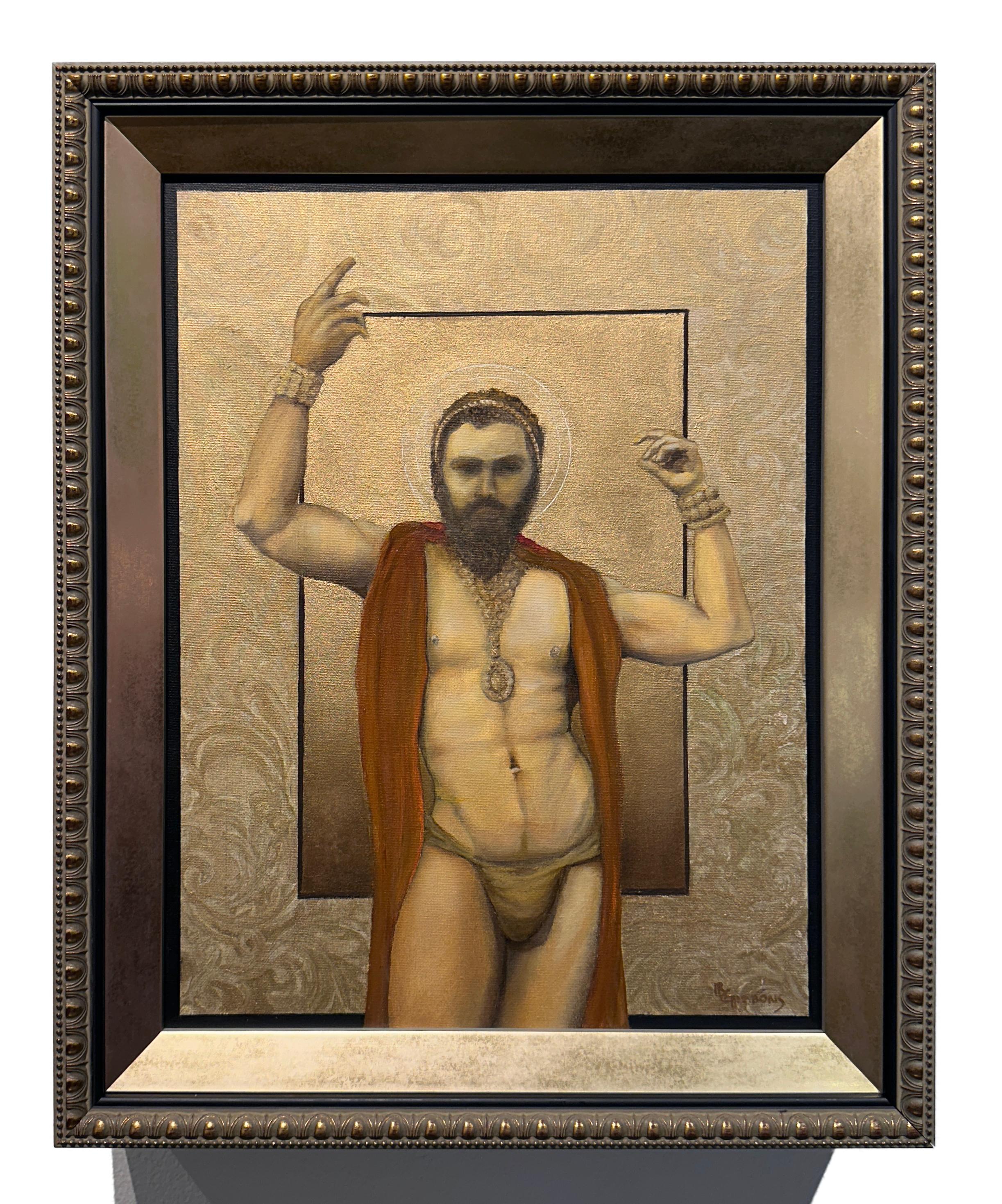 The Priest King of Knossos, Muscular Male, Original Oil on Canvas - Contemporary Painting by Richard Gibbons