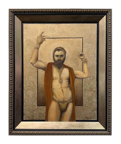 Vintage The Priest King of Knossos, Muscular Male, Original Oil on Canvas