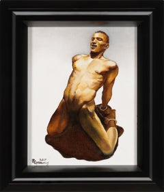 Trapped By His Own Shadow, Bound Nude Male Figure, Original Oil Painting, Framed