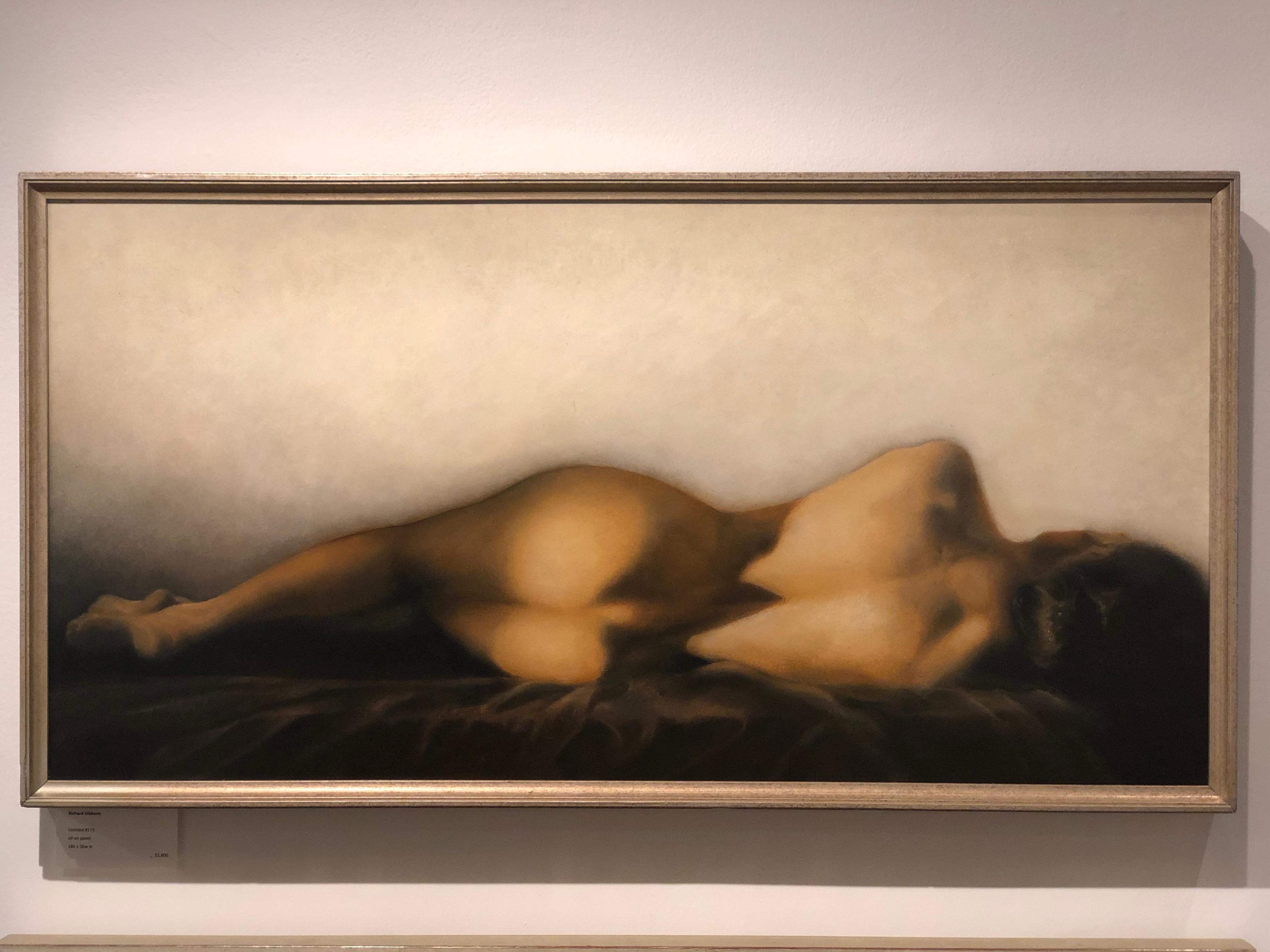 Untitled #173 - Nude Female Figure Lying Down,  Earthy Gold and Neutral Tones - Painting by Richard Gibbons