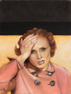 WAIT! - Portrait of a Woman, Hand on Head in Shock, Original Oil Painting